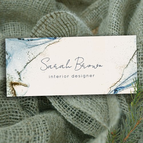 Elegant Soft Abstract Watercolor Blue Gold Beachy Name Tag