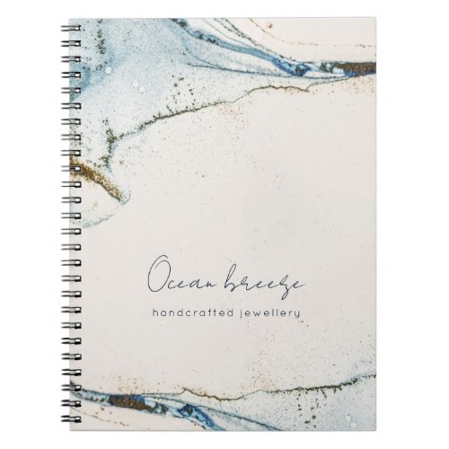 Elegant Soft Abstract Watercolor Blue Gold Beachy Notebook