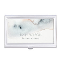 Elegant Soft Aqua Blue Gold Watercolor Beachy Business Card Case