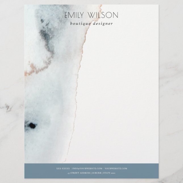 Elegant Soft Aqua Blue Gold Watercolor Beachy Letterhead (Front)