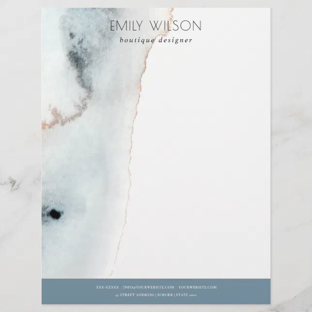 Elegant Soft Aqua Blue Gold Watercolor Beachy Letterhead | Zazzle