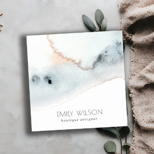Elegant Soft Aqua Blue Gold Watercolor Beachy Square Business Card