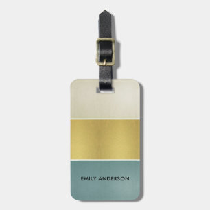 ELEGANT SOFT AQUA BLUE PEARL SILVER GOLD STRIPS LUGGAGE TAG