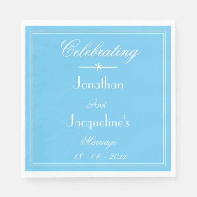 Elegant Soft Aqua Blue Wedding Custom Names Paper Napkins (Front)