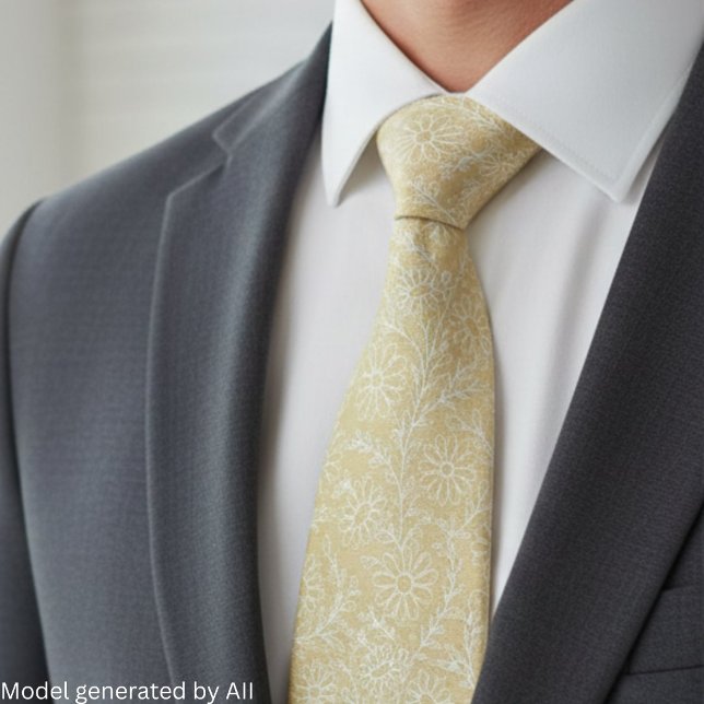 Elegant Soft Beige Floral Pattern Neck Tie (Creator Uploaded)