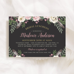Elegant Soft Black Pink Floral Wedding Shower Invitation