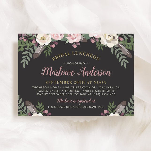 Elegant Soft Black Pink Floral Wedding Shower Invitation (Creator Uploaded)