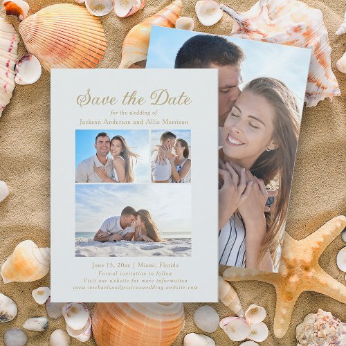 Elegant Soft Blue 4 Photo 2 Sided Wedding  Save The Date