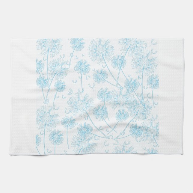Elegant Soft Blue Dandelion Kitchen Towel (Horizontal)