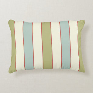 Elegant Soft Blue, Green and Cream Stripes Accent Pillow