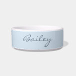 Elegant Soft Blue Handwritten Script Name Custom Bowl<br><div class="desc">This custom pet bowl features your pet's name in beautiful handwritten script lettering on a stylish soft blue background. Great gift idea.</div>