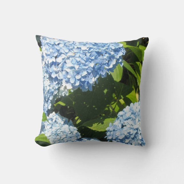 Elegant Soft Blue Hydrangeas Throw Pillow (Front)