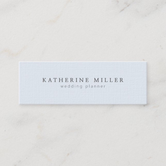 Elegant soft blue linen minimal wedding planner mini business card (Front)