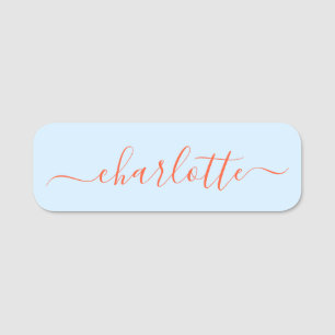 Elegant Soft Blue Orange Script Modern Name Custom Tag