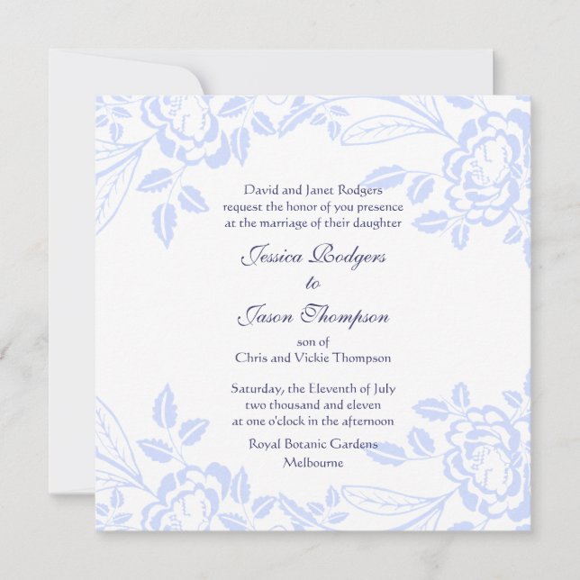 Elegant Soft Blue Rose Wedding Invitation (Front)