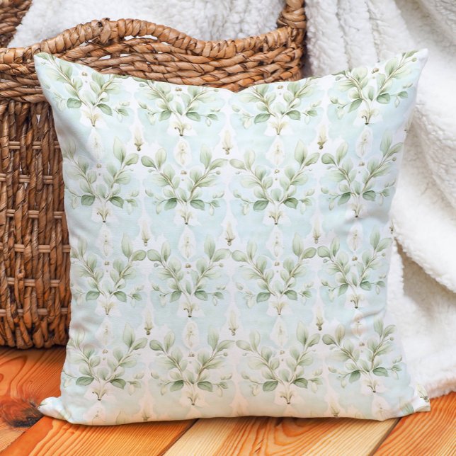 Elegant Soft Blue Sage Ivory Floral Botanical Throw Pillow (Elegant Soft Blue Sage Ivory Floral Botanical Throw Pillow)