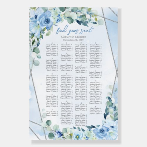 Elegant soft blue watercolor floral alphabetical foam board