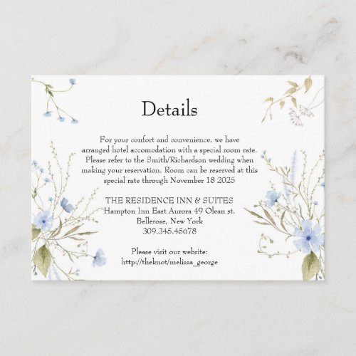 Elegant soft blue Wildflower Meadow details card