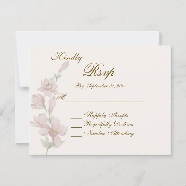 Elegant Soft Blush Floral RSVP Wedding Card (Front)