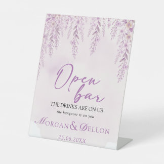 Elegant Soft Blush Lavender Floral Open Bar Pedestal Sign