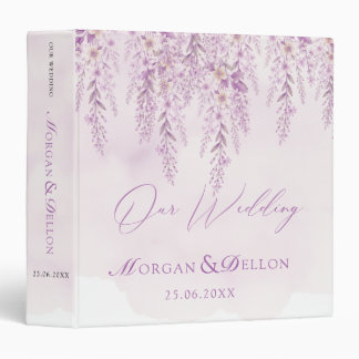 Elegant Soft Blush Lavender Floral Wedding 3 Ring Binder