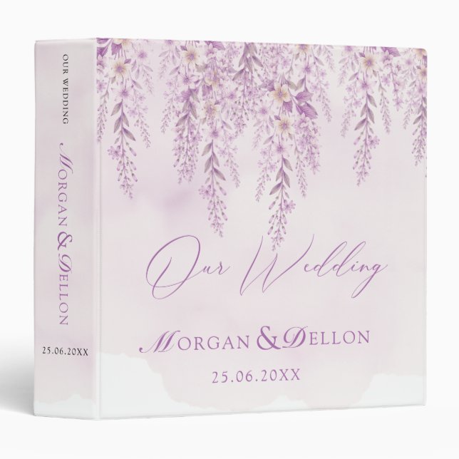 Elegant Soft Blush Lavender Floral Wedding 3 Ring Binder (Front/Spine)