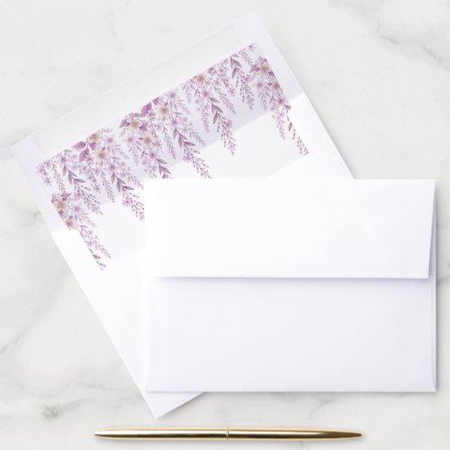 Elegant Soft Blush Lavender Floral Wedding  Envelope Liner
