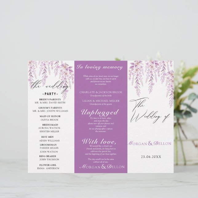 Elegant Soft Blush Lavender Floral Wedding Program (Standing Front)