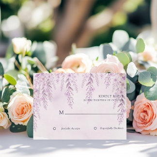 Elegant Soft Blush Lavender Floral Wedding RSVP Card