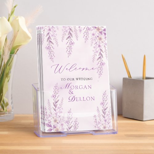 Elegant Soft Blush Lavender Floral Wedding Welcome Brochure