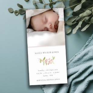 Elegant Soft Blush Pink Berry Floral Baby Girl Announcement