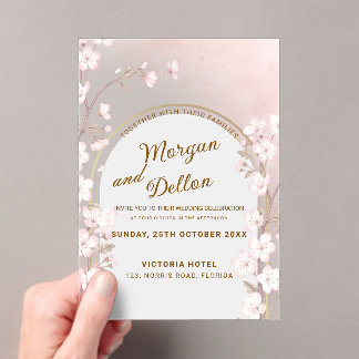 Elegant Soft Blush Pink Cherry Blossom Wedding Acrylic Invitations
