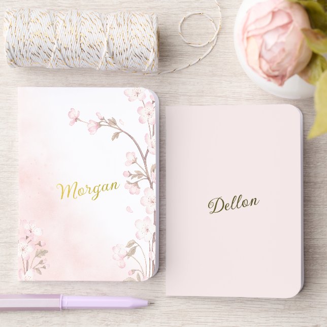 Elegant Soft Blush Pink Cherry Blossom Wedding Foil Vow Books (Wedding)