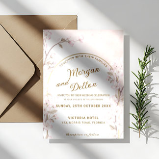 Elegant Soft Blush Pink Cherry Blossom Wedding Invitation