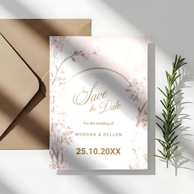 Elegant Soft Blush Pink Cherry Blossom Wedding Save The Date (Creator Uploaded)