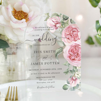Elegant Soft Blush Pink Floral Greenery Wedding Acrylic Invitations