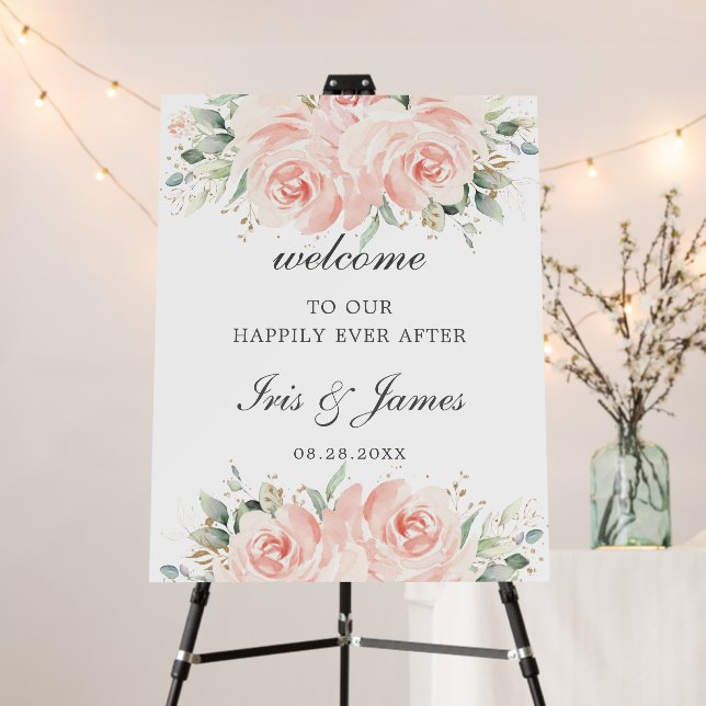 Elegant Soft Blush Pink Floral Wedding Welcome Foam Board (In Situ (Stand))