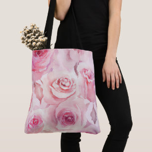 Elegant Soft Blush Pink Rose Floral Tote Bag