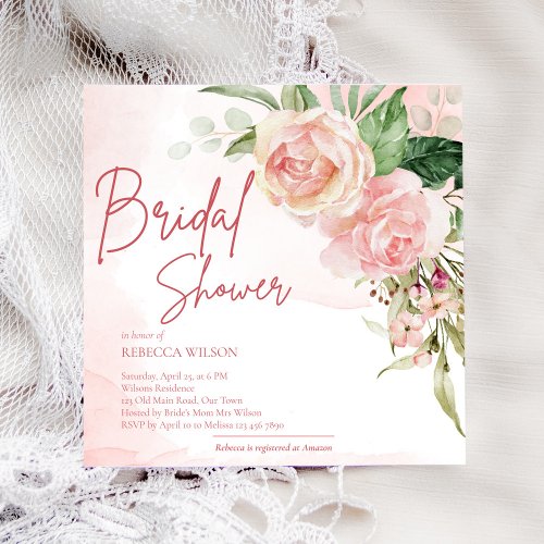 Elegant soft blush pink roses bridal shower invitation