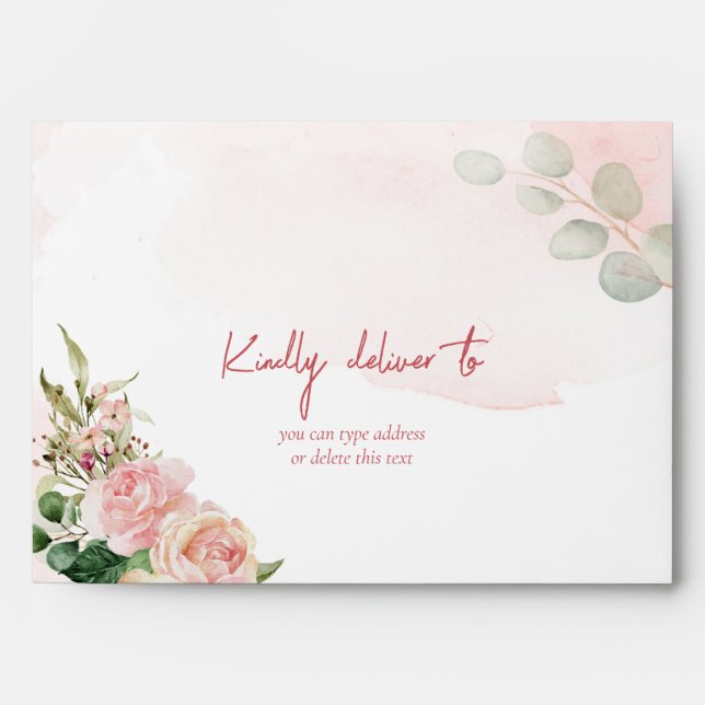 Elegant soft blush pink roses matching 5x7 envelope (Front)