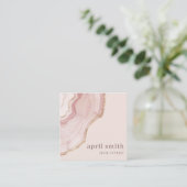 Elegant Soft Blush Rose Gold Agate Marble QR Code Square Business Card (Standing Front)