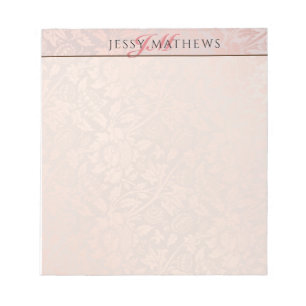 ELEGANT SOFT BLUSH ROSE GOLD DAMASK NAME & INITIAL NOTEPAD