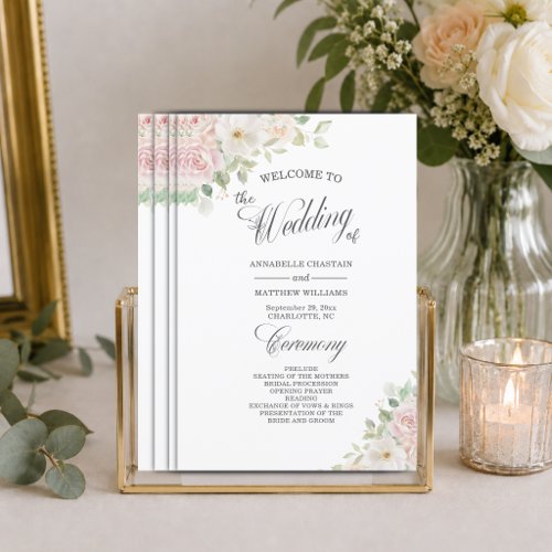 Elegant Soft Blush Roses Budget Wedding Program