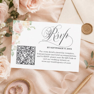 Elegant Soft Blush Roses QR Code Wedding RSVP Card