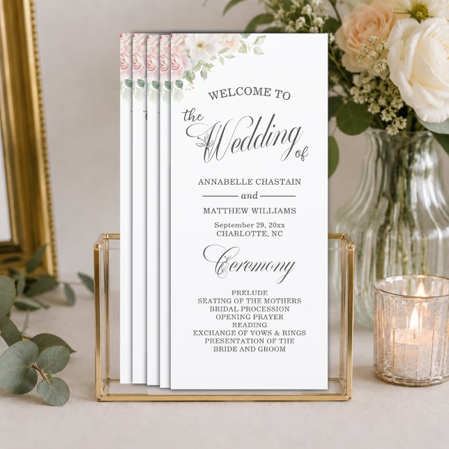 Elegant Soft Blush Roses Wedding Ceremony Program (Creator Uploaded)