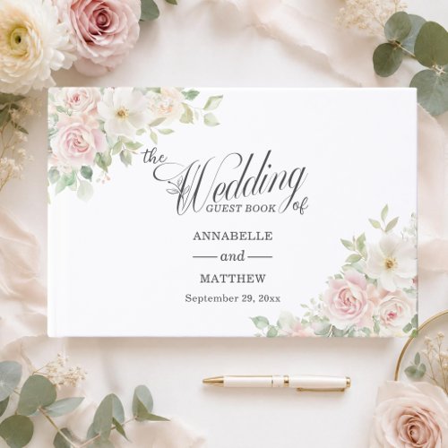 Elegant Soft Blush Roses Wedding Guest Book