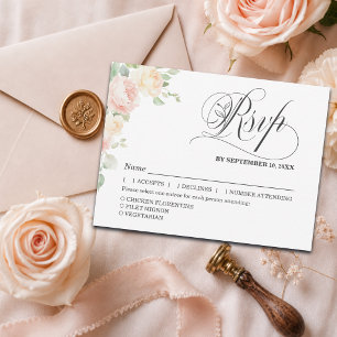 Elegant Soft Blush Roses Wedding RSVP with Meals Postcard