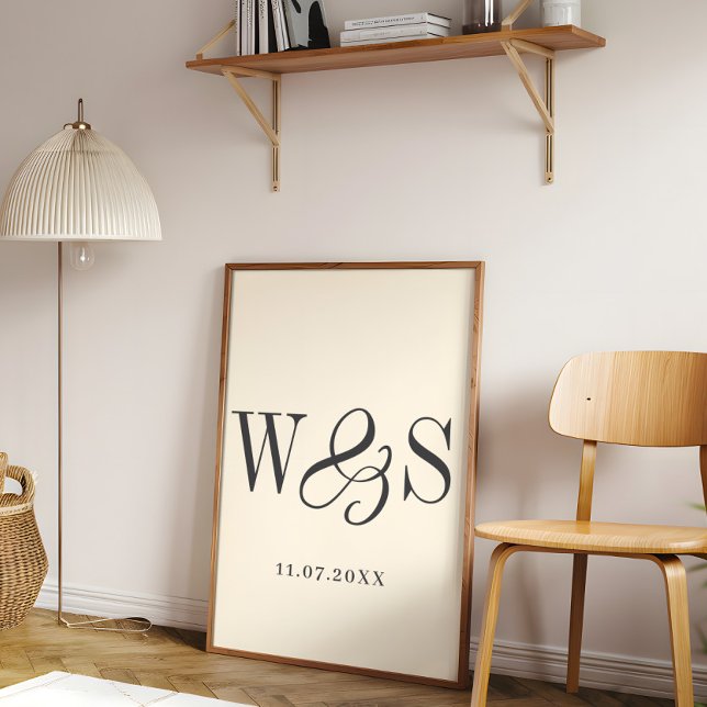 Elegant soft cream couple initials wedding poster (Creator Uploaded)