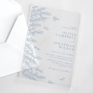 Elegant Soft Dusty Blue Leaves Botanical Wedding Acrylic Invitations