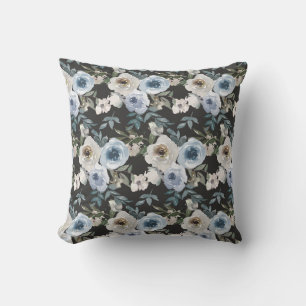 Elegant Soft Dusty Blue Watercolor Florals for Throw Pillow